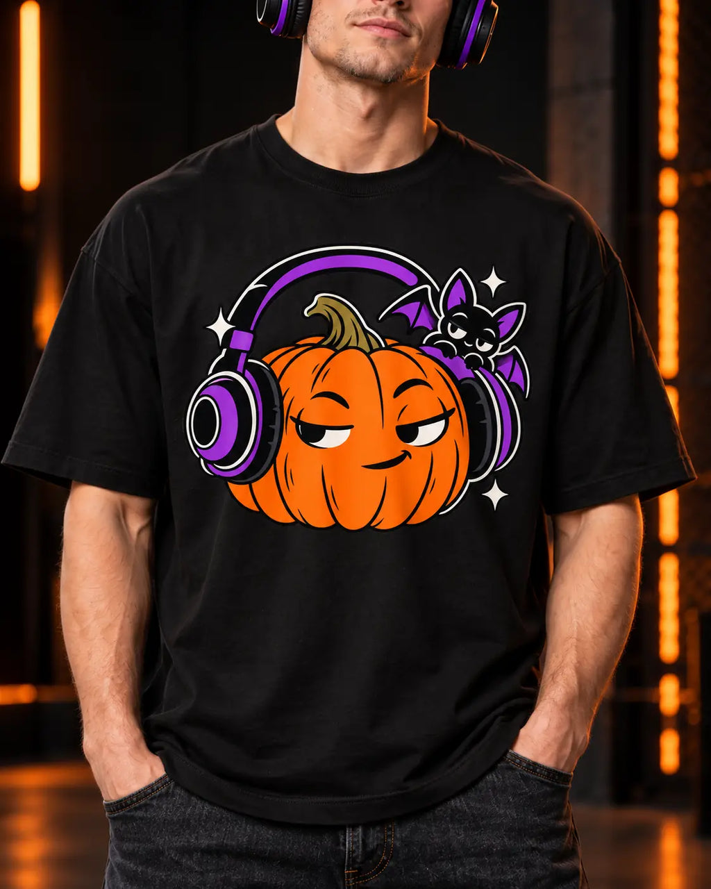 Headphone Pumpkin - Halloween Tee (Oversized)