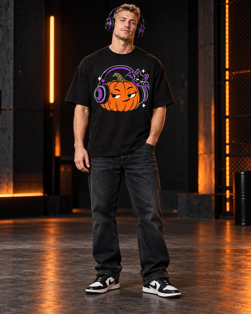 Headphone Pumpkin - Halloween Tee (Oversized)