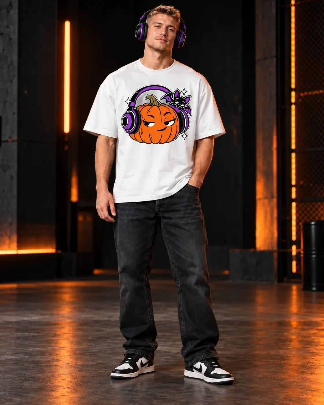 Headphone Pumpkin - Halloween Tee (Oversized)