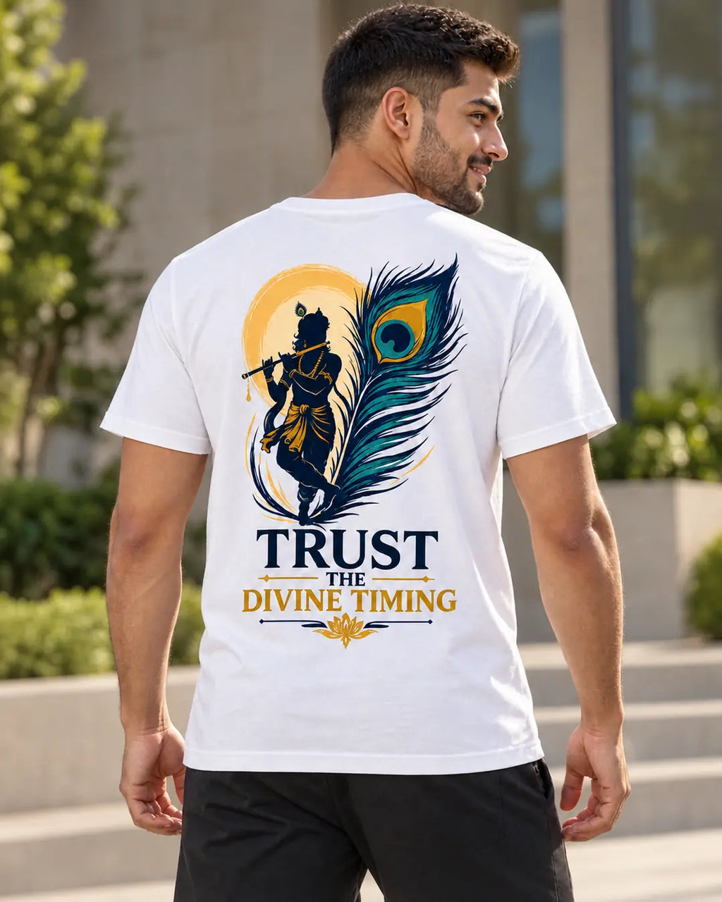 Trust The Divine Timing – Krishna Spiritual Graphic V-Neck T-Shirt