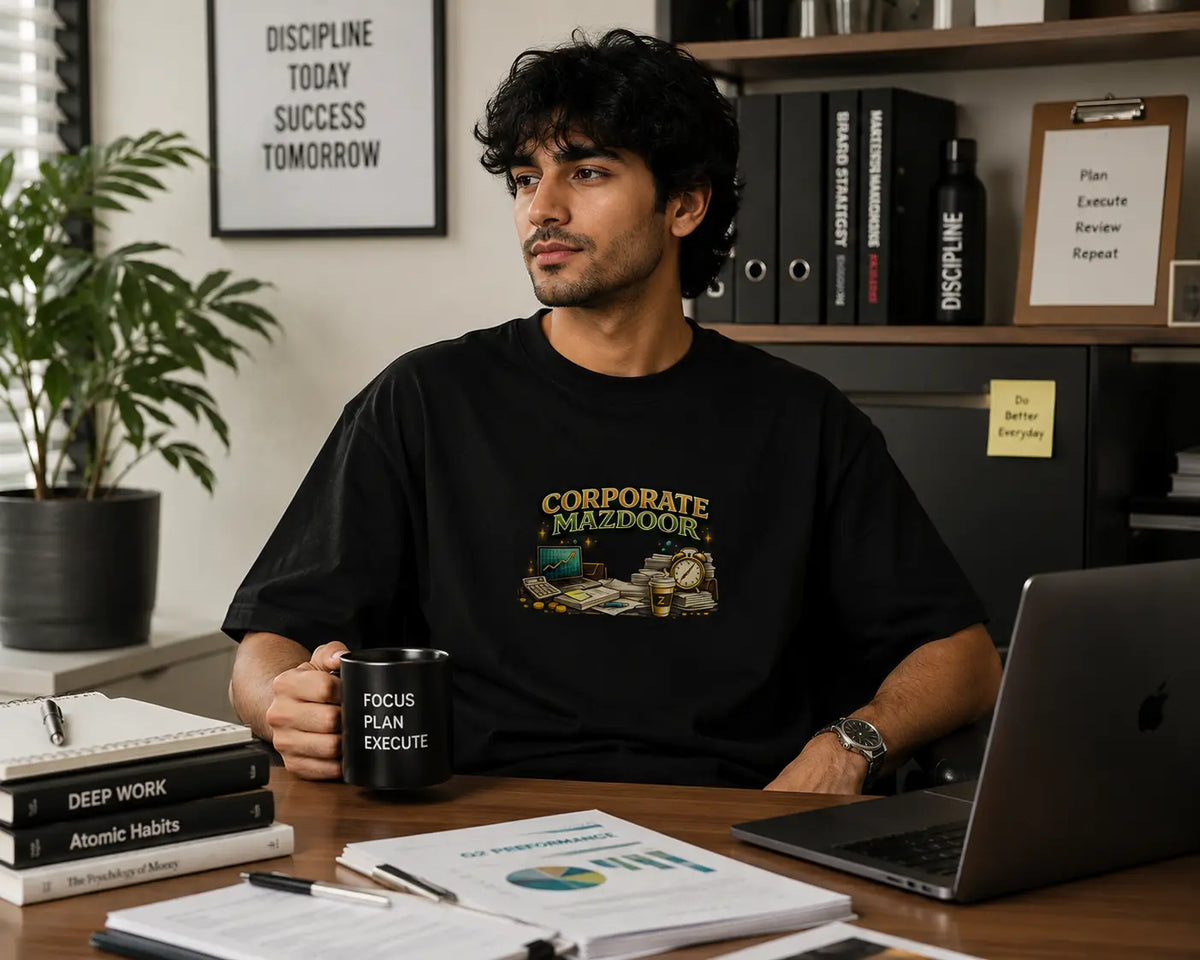 Corporate Mazdoor – Office Humour Oversized T-Shirt | Black | Unisex | Teeswag