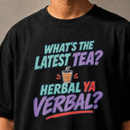 What's the Latest Tea? – Desi Humour Oversized T-Shirt | Print Close-Up | Teeswag