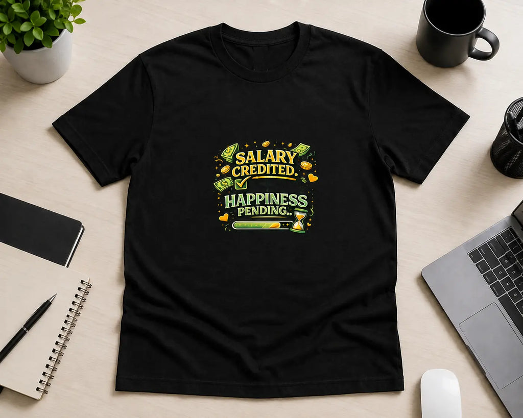 Salary Credited Happiness Pending – Office Humour Graphic T-Shirt | Black | Flat Lay | Teeswag
